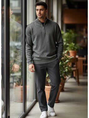 Tommy Bahama Mens Gray Heather 1/4 Zip Pullover Sweatshirt M Cotton Blend Casual